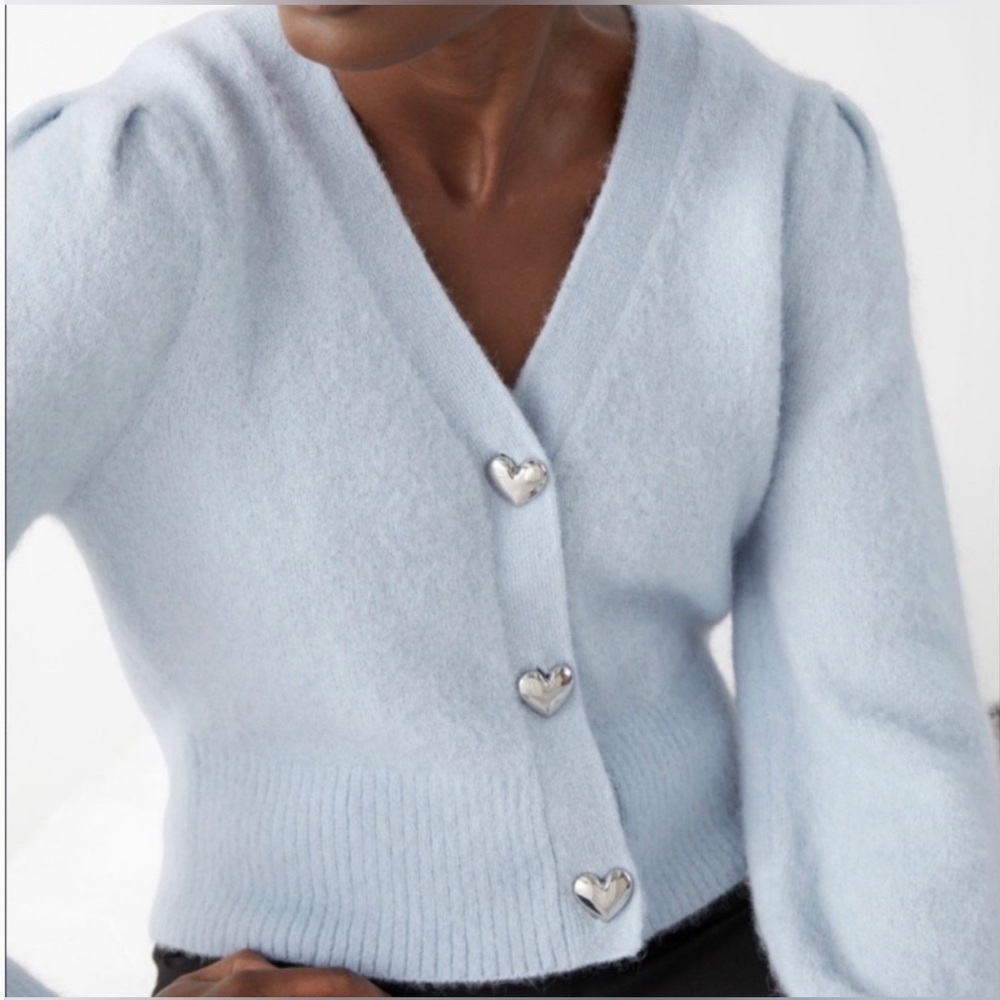 & Other Stories Heart Button Wool and Alpaca Blend Cardigan